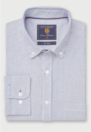 Regular Fit Blue Stripe Oxford Cotton Shirt