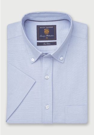 Regular Fit Sky Blue Oxford Cotton Short Sleeve Shirt