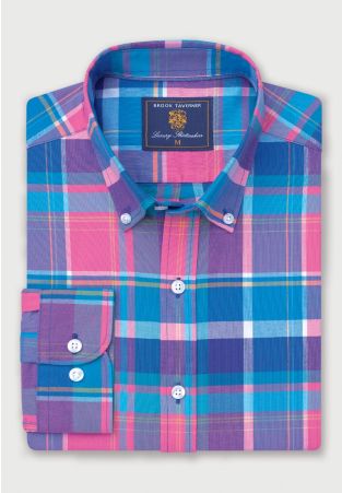 Regular Fit Magenta Madras Check Oxford Cotton Shirt