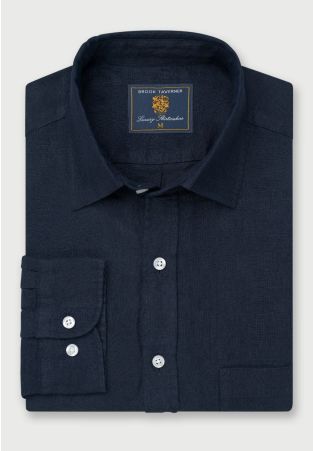 Regular Fit Navy Pure Linen Shirt