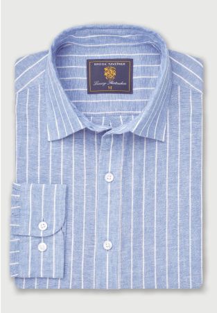 Regular Fit Sky Blue Stripe Pure Linen Shirt