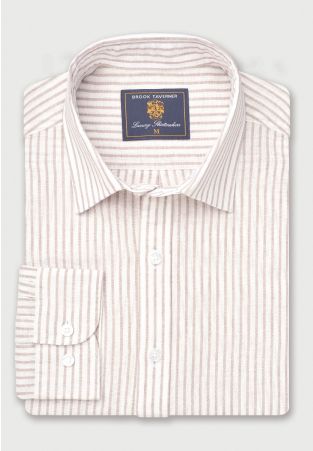 Regular Fit Taupe Stripe Pure Linen Shirt