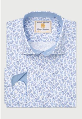 Regular Fit Blue Paisley Print Stretch Cotton Shirt