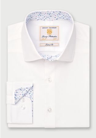 Regular Fit White Herringbone Stretch Cotton Shirt