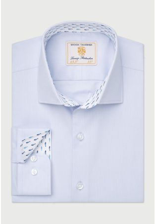 Tailored Fit Sky Blue Herringbone Stretch Cotton Shirt