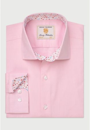 Regular Fit Pink Herringbone Stretch Cotton Shirt