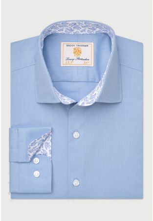 Tailored Fit Blue Herringbone Stretch Cotton Shirt
