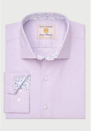 Tailored Fit Lilac Herringbone Stretch Cotton Shirt