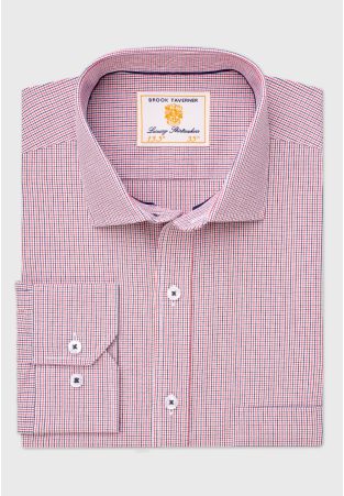 Tailored Fit Red Micro Check Oxford Cotton Shirt