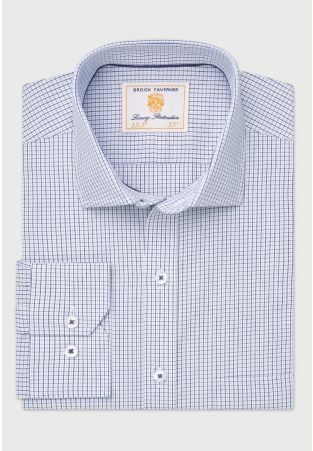 Tailored Fit Blue Micro Check Oxford Cotton Shirt
