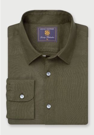 Regular Fit Khaki Pure Linen Shirt