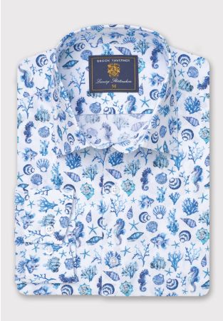 Regular Fit Blue Sealife Print Cotton Shirt
