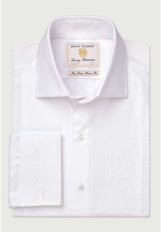 Regular Fit White Marcella Front Double Cuff Cotton Tuxedo Shirt - Two Sleeve Lengths