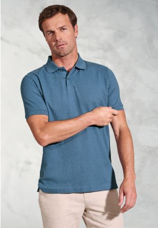 Sinatra Blue Brick Stitch Jacquard Polo Shirt