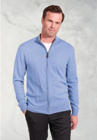 Somerset Sky Blue Cotton Merino Zip Cardigan