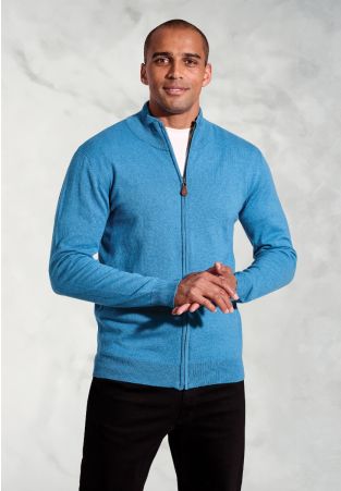 Somerset Sea Blue Cotton Merino Zip Cardigan