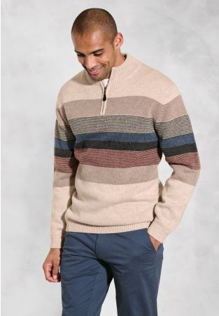 Sowe Oatmeal Lambswool Multi Hoop Zip Neck Jumper