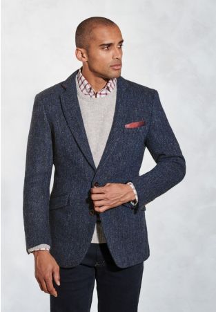 Tailored Fit Stranraer Navy Herringbone Harris Tweed® Jacket