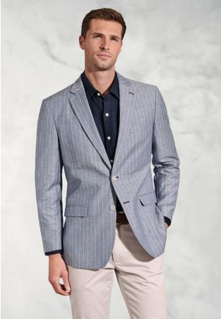 Regular Fit Tarantino Blue Stripe Linen Blend Jacket