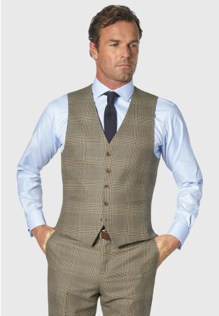 Tailored Fit Ribblesdale Olive Check Waistcoat - British Fabric