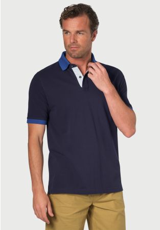 Underwood with Contrast Under Collar Stripes Pique Polo Shirt