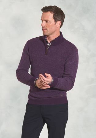Watson Plum Zip Neck Lambswool Jumper