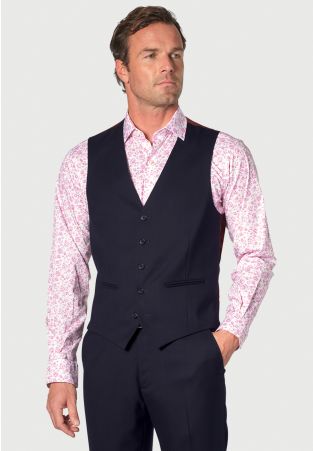 Tailored Fit Wells Navy Wool Blend Waistcoat