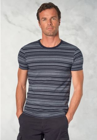 Willis Pure Cotton Navy Herringbone Hoop T-Shirt
