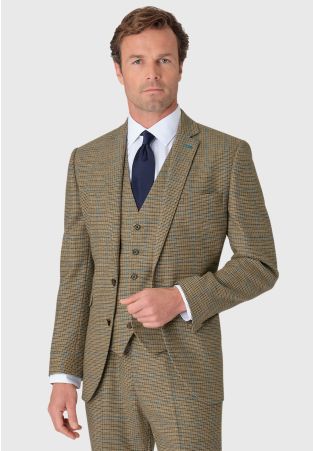 Tailored Fit Woolf Green Check British Wool Fabric Suit - Waistcoat Optional