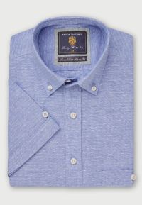 Regular Fit Sky Blue Dobby Short Sleeve Cotton Linen Shirt