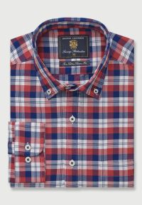 Regular Fit Red, Blue and White Check Washed Oxford Cotton Shirt