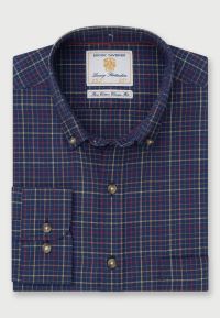 Regular Fit Navy Tattersall Check Cotton Shirt