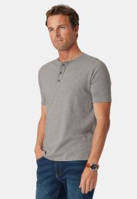 Askrigg Silver Grey Marl Pure Cotton Henley T-Shirt