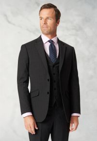 Tailored Fit Avalino Charcoal Pinstripe Suit - Vest Optional