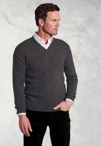 Charcoal Cashmere V-Neck Jumper