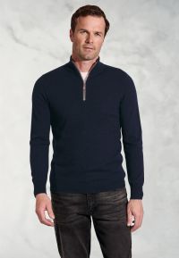 Navy Cashmere Zip Neck Jumper