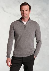 Taupe Cashmere Zip Neck Jumper