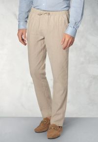 Regular Fit Cowdrey Stone Linen Cotton Stretch Drawcord Pants