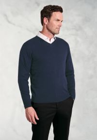 Dorset Navy Cotton Merino V-Neck Jumper
