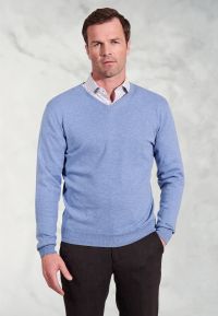 Dorset Sky Blue Cotton Merino V-Neck Jumper