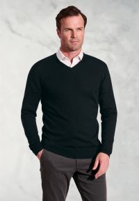 Dorset Black Cotton Merino V-Neck Jumper