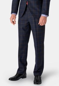 Tailored Fit Frost Dark Blue Check Wool Suit Pants