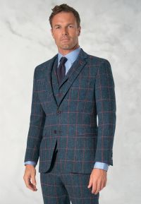Tailored Fit Inverness Navy Check Harris Tweed&reg; Three Piece Suit - Waistcoat Optional