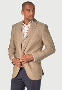 Tailored Fit Leeds Biscuit Linen Jacket - Matching Waistcoat Optional