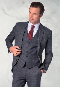 Tailored Fit Lyd Blue Check Suit - Waistcoat Optional