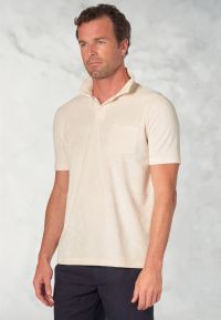 Milton Off White Cotton Rich Terry Towelling Polo Shirt
