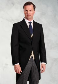 Regular Fit Black Pure New Wool Morning Suit Jacket