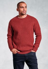 Pickering Berry Lambswool Guernsey Ribbed Crew Neck Jumper