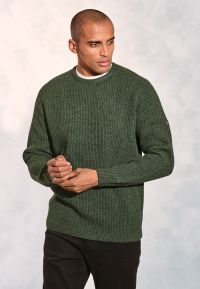 Pickering Forest Green Lambswool Guernsey Ribbed Crew Neck Jumper