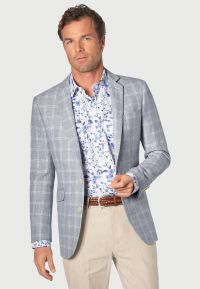 Tailored Fit Pigott Silver Blue Check Linen Blend Jacket